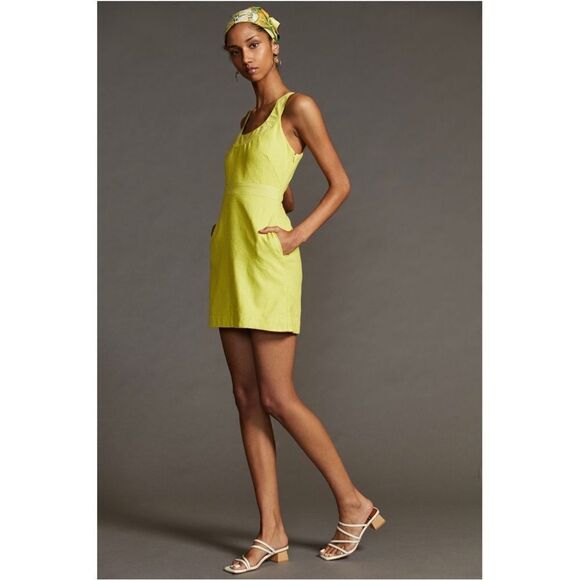 NEW Anthropologie Maeve Chartreuse Sleeveless Scoop-Neck Lined Mini Dress Size 6 - Picture 2 of 5